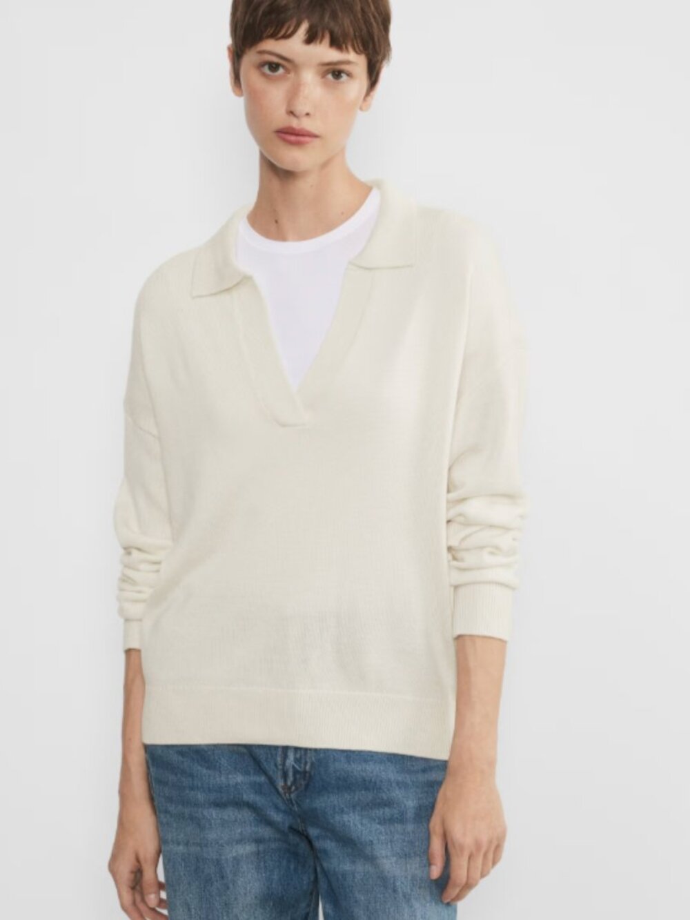 Wilfred Aritzia Clara Cream Collared V-Neck Sweater XS white